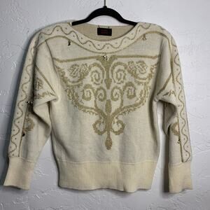 Dona Marie Vintage Cream stitch Sweater Womens small grandma victorian old money